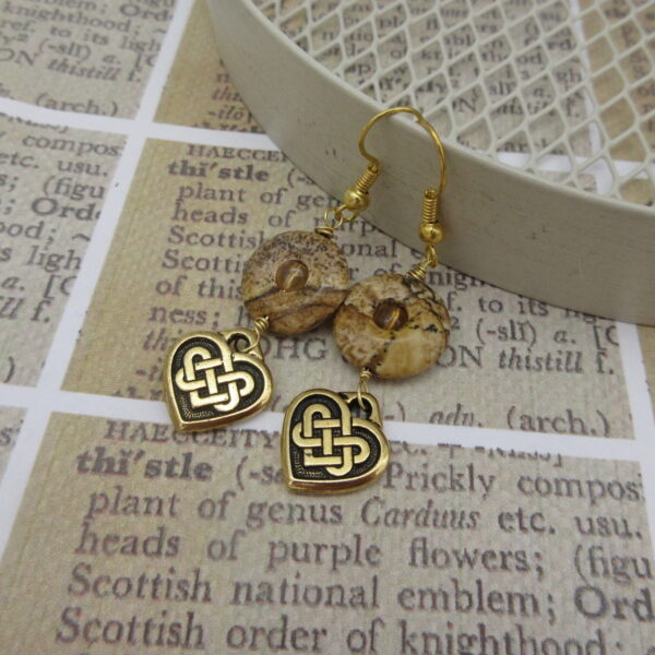 Gold Plated Celtic Heart Earrings with Jasper