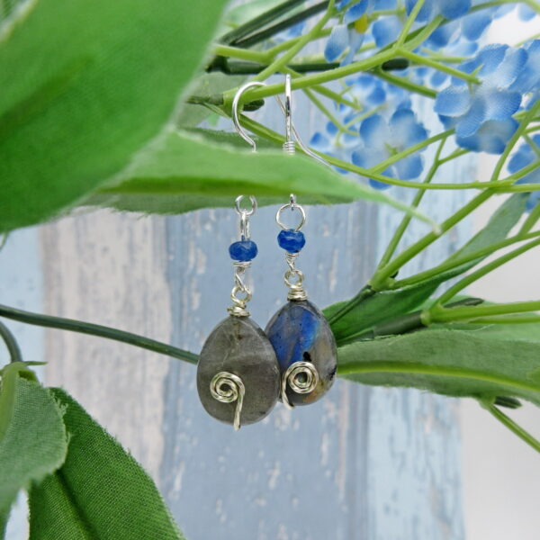 Labradorite Earrings with Neon Apatite