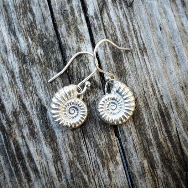 Solid Fine Silver Ammonite Earrings
