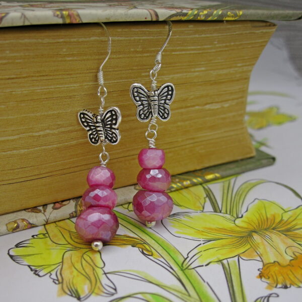 Sterling Silver Butterfly Earrings with Moonstone