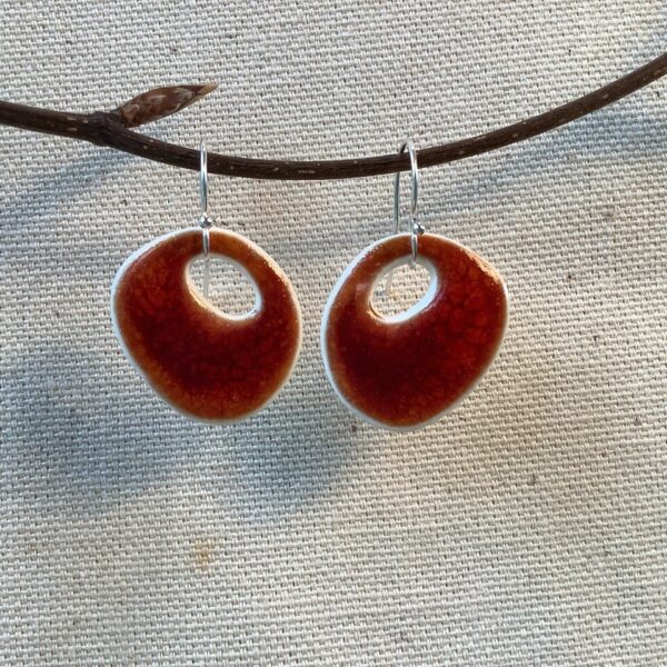 Deep Red Ember Glaze "Mary Quant" Ceramic Earrings