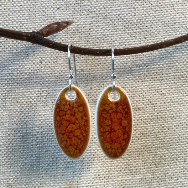Orange Ember Glaze Oval Ceramic Earrings