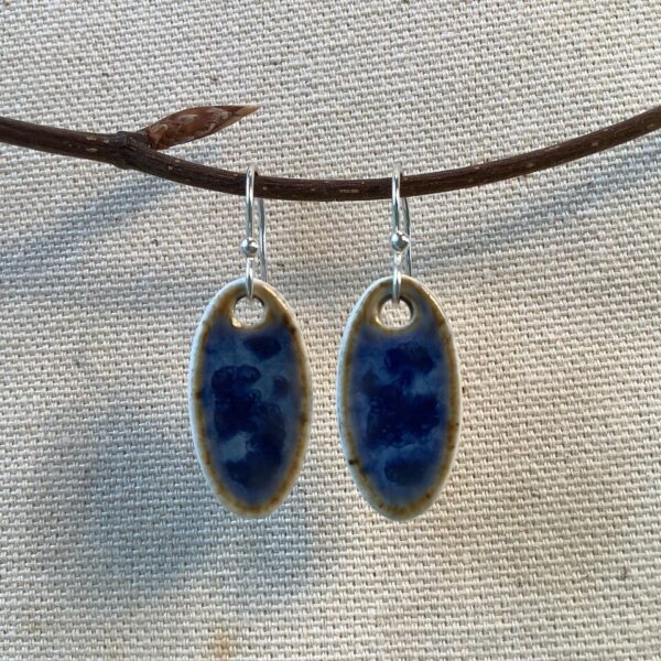 Delft Blue Glaze Oval Ceramic Earrings