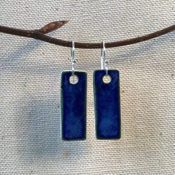 Scandinavian Blue Glaze Rectangular Ceramic Earrings