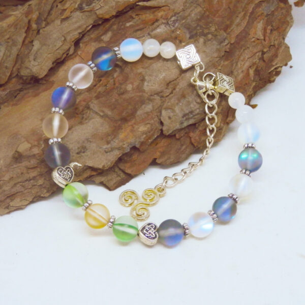 Silver Plated Rainbow Mermaid Bead Memory Wire Bracelet
