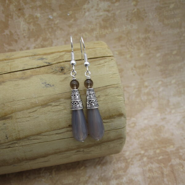 Silver Plated Grey Agate and Smokey Quartz Earrings