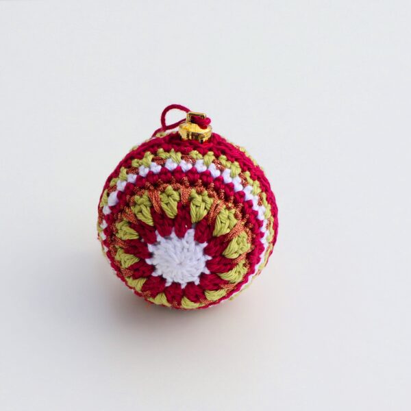 Burgundy and Green Crochet Christmas Bauble