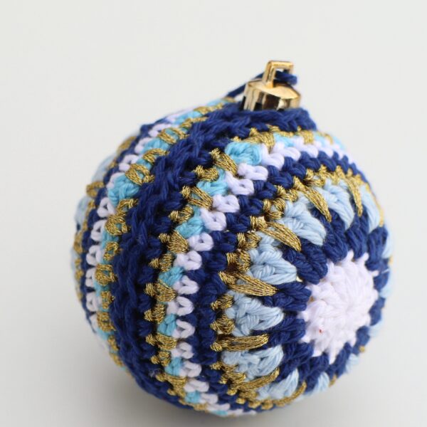 Blue and Gold Crochet Christmas Bauble