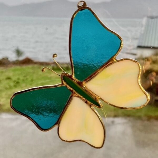 Stained Glass Turquoise Butterfly Sun Catcher
