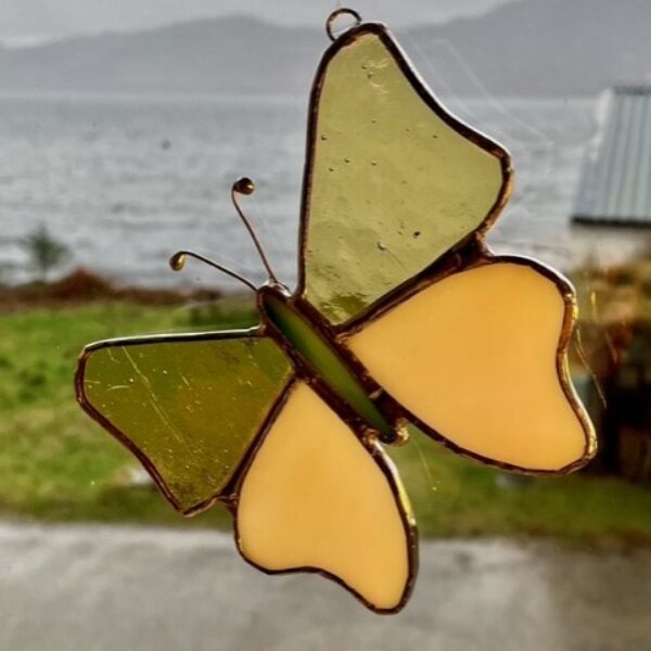 Stained Glass Amber Butterfly Sun Catcher