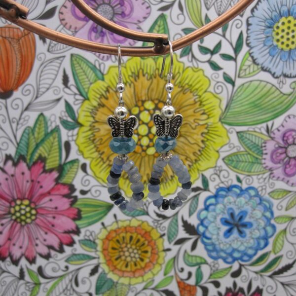 Blue Sapphire and Moonstone Butterfly Sterling Silver Earrings