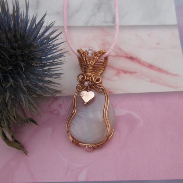 Pink Agate and Rose Gold Plated Heart Pendant
