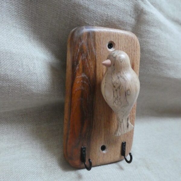 Oak Wood Key Hanger with Spalted Beech Bird