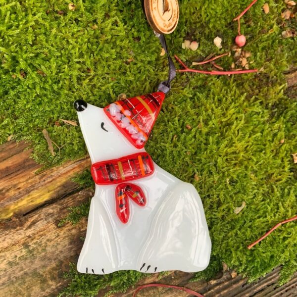 Glass Tartan Polar Bear Decoration -  No Box