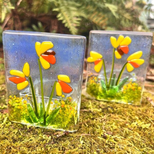 Fused Glass Daffodils Candle Holder