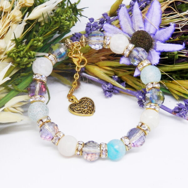 Dragon's Vein Agate and Faceted Glass Memory Wire Bracelet