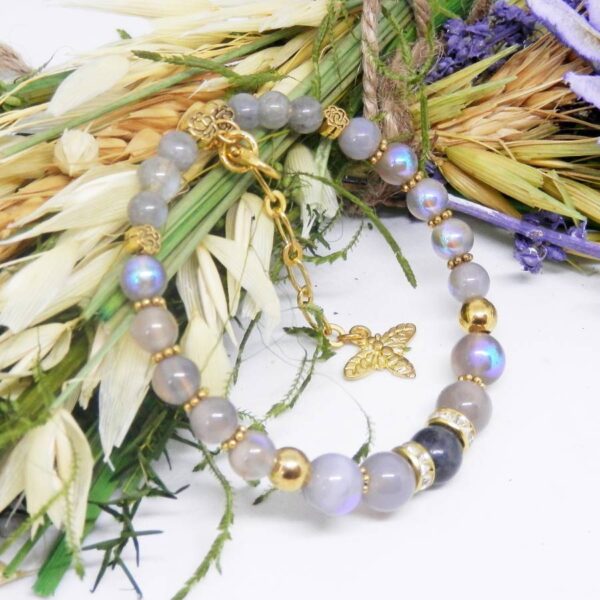 Aurora Coated Labradorite Memory Wire Bracelet