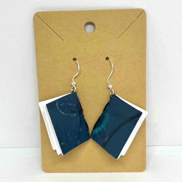 Large Dark Blue Grey Book Earrings