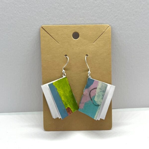 Large Pink Grey Abstract Book Earrings