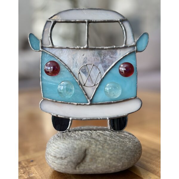 VW Turquoise Camper on a Rock