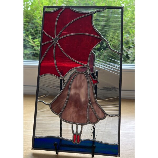 Stained Glass Panel Lady in the Rain