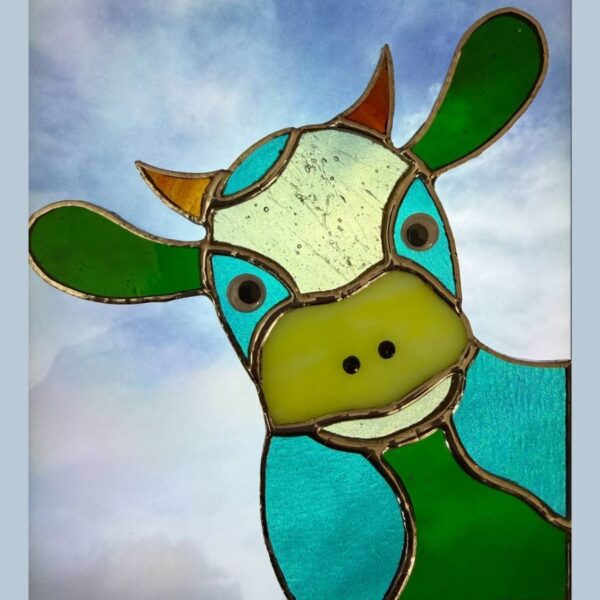 Stained Glass Little Moo Suncatcher - Greens