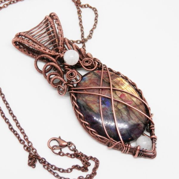 Labradorite Moonstone and Antiqued Copper Necklace