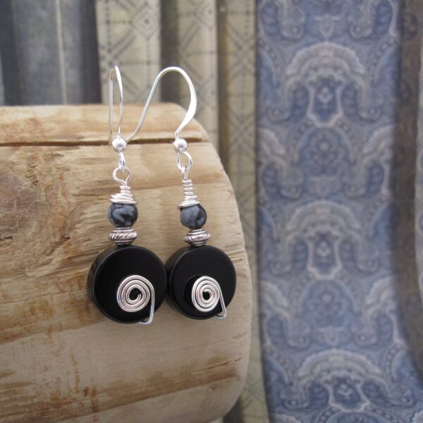 Black Onyx Earrings with Spiral Detail