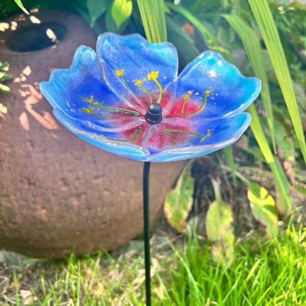 Fused Glass Blue Himalayan Poppy Garden Stake