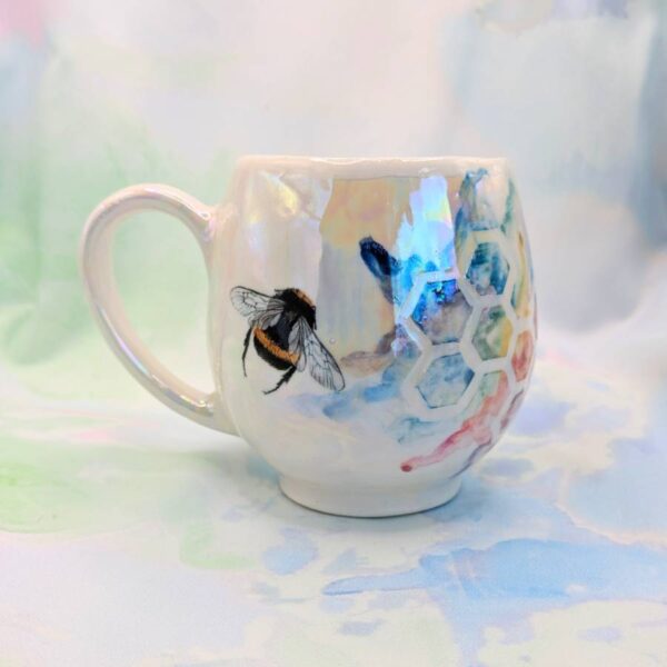 Porcelain Rainbow Honeycomb Bee Mug