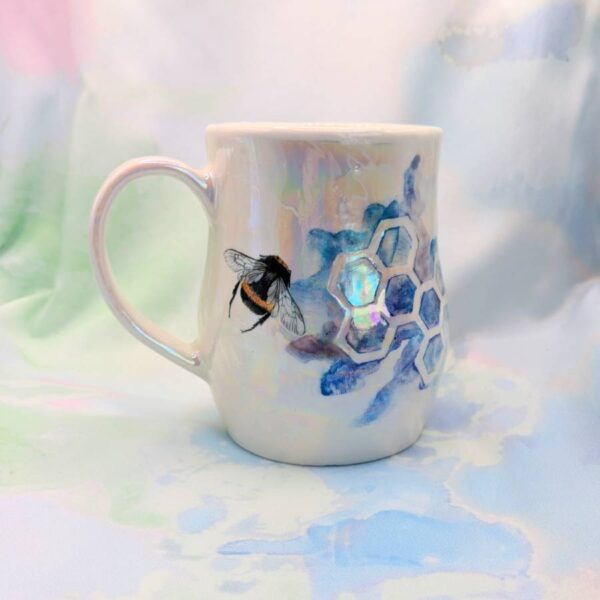 Porcelain Tall Blue Bee Mug