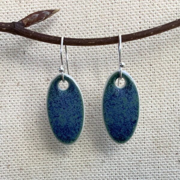 Blue Lagoon Glaze Oval Ceramic Earrings