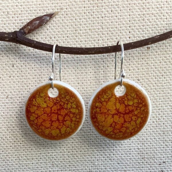 Orange Ember Glaze Round Ceramic Earrings