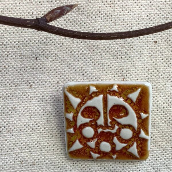 Orange Ember Glaze Square ‘Sunshine' Ceramic Brooch