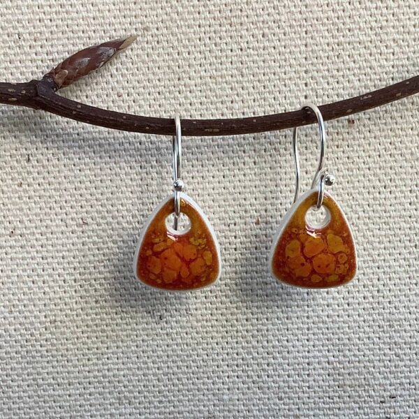 Orange Ember Glaze Triangular Ceramic Earrings