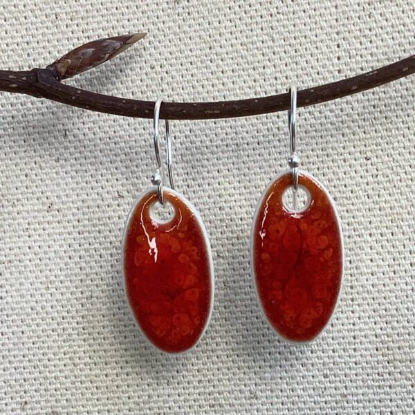 Red Ember Glaze Oval Ceramic Earrings