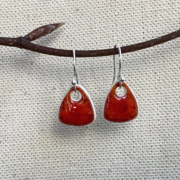 Red Ember Glaze Triangular Ceramic Earrings