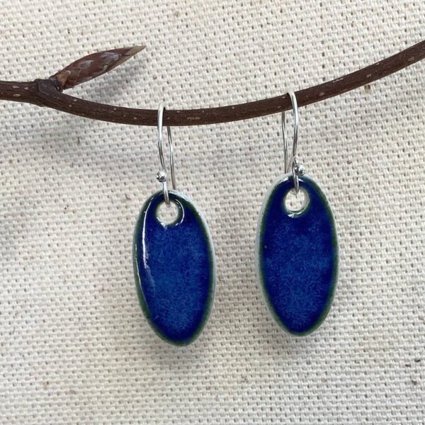 Scandinavian Blue Glaze Oval Ceramic Earrings