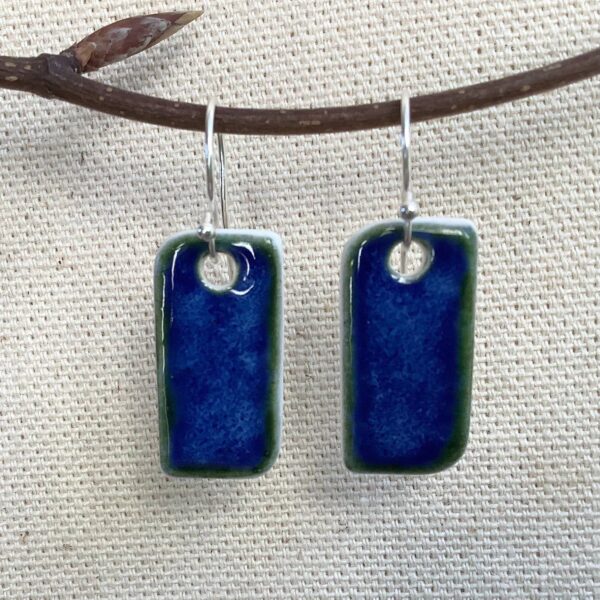 Scandinavian Blue Glaze Rectangular Ceramic Earrings