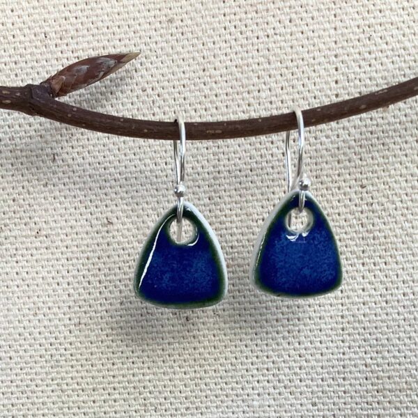 Scandinavian Blue Glaze Triangular Ceramic Earrings