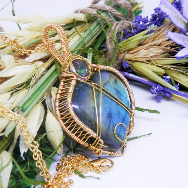 Labradorite Heart Shaped Necklace with Faceted Crystal