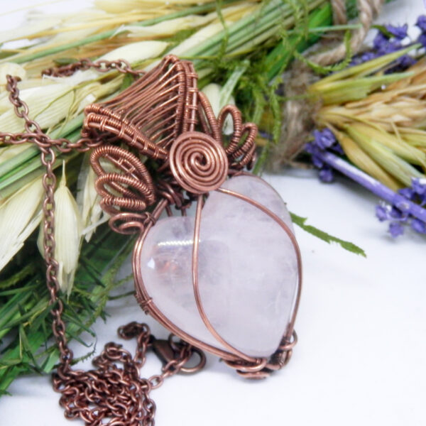 Heart Shaped Rose Quartz Copper Necklace