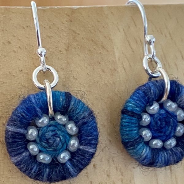 Dorset Button Beaded Earrings in Multiple Blues