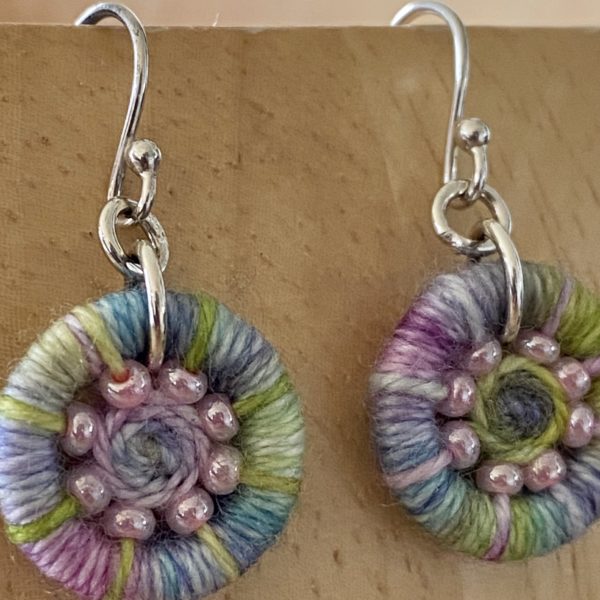 Bright Pink Dorset Button Beaded Earrings