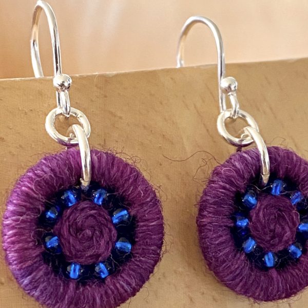 Pink and Indigo Dorset Button Beaded Earrings