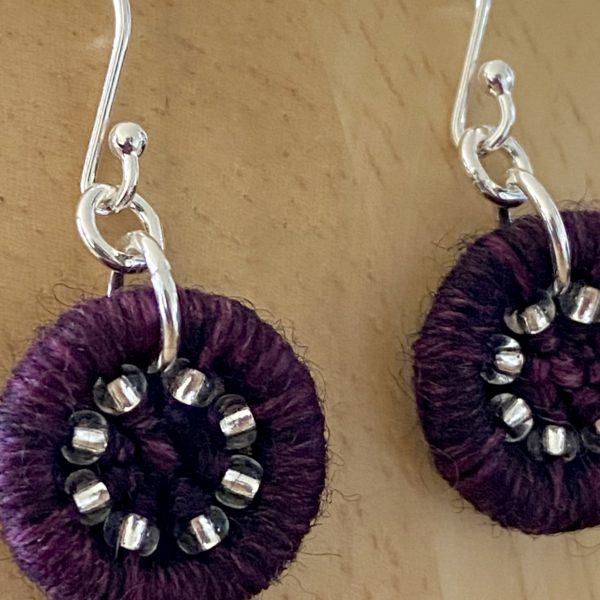 Purple Dorset Button Beaded Earrings