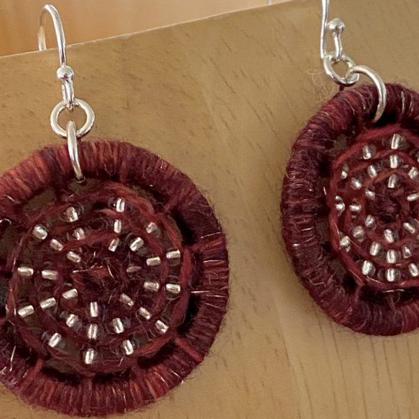 Red and Silver Coloured Dorset Button Beaded Earrings