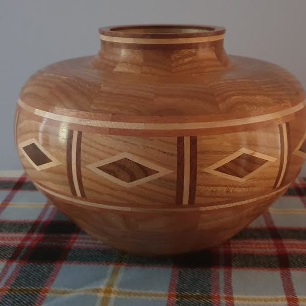 Elm Wooden Vessel with Diamond Features