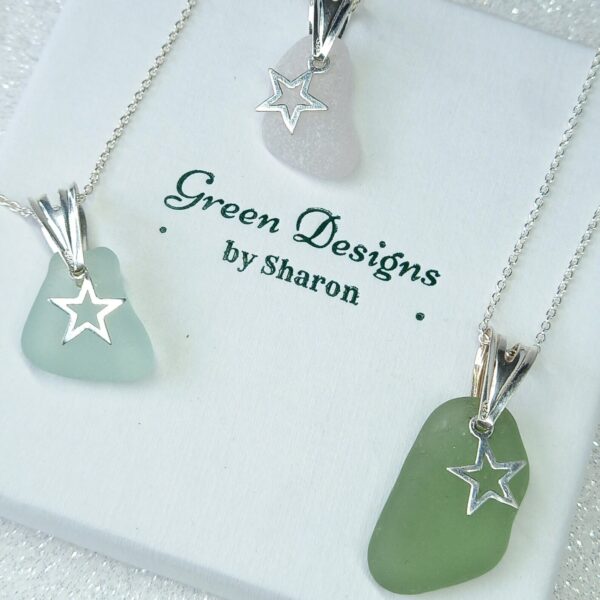 Sterling Silver Clear Sea Glass Hollow Star Charm Necklace - Bag
