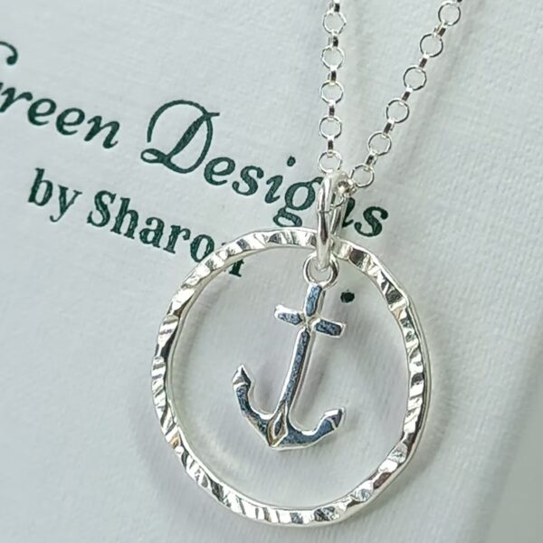 Sterling Silver Hammered Hoop with Anchor Charm Necklace - Bag